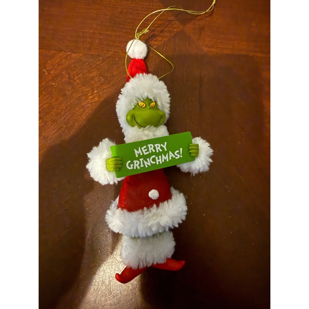 Dr. Seuss Grinch Hanging Christmas Tree Ornament Merry Grinchmas Santa Suit 7.5"